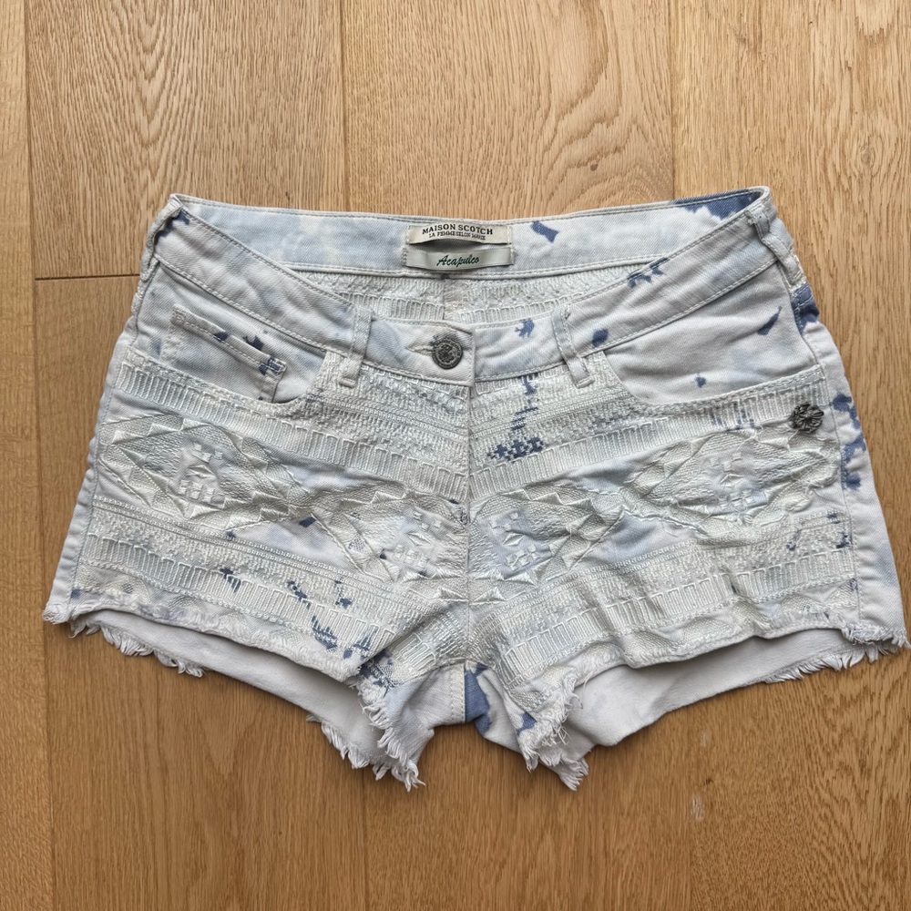 Scotch & Soda Blue and White Jean Shorts embroidered - 26